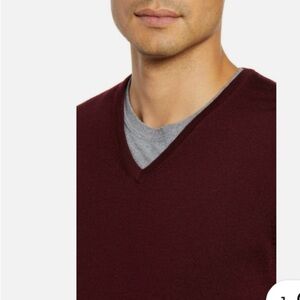NORDSTROM MEN'S SHOP V-Neck 100% Italian Merino Wool Sweater,BURGUNDY SZ XL